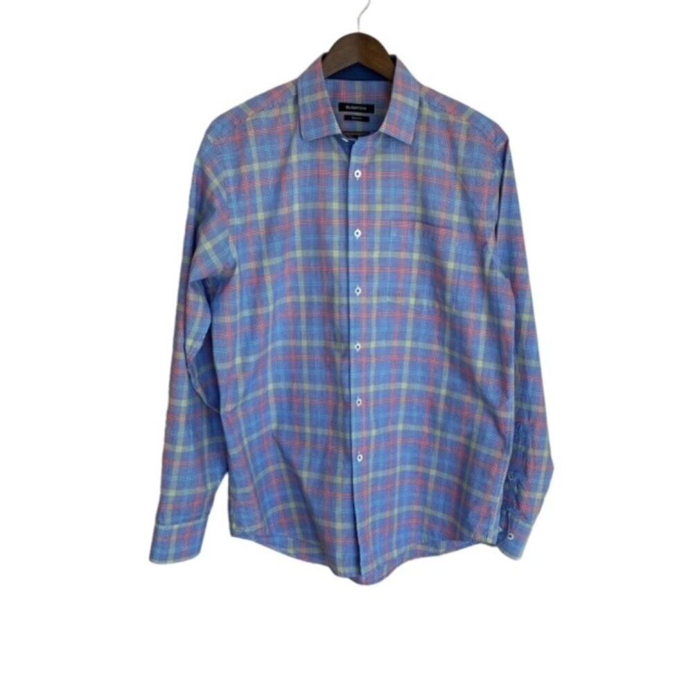 Bugatchi Multi-Colored Plaid Button Up Dress Shirt - Medium